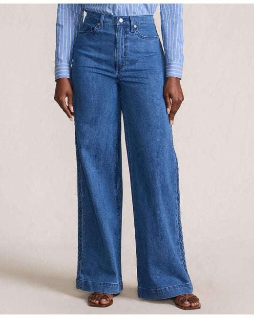 Lands' End Blue Soft Denim High Rise Wide Leg Braided Jeans