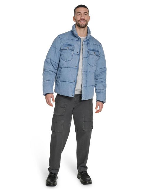 Levi's Blue Denim Quilted Puffer Jacket for men
