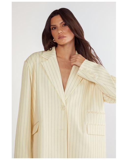 Nasty Gal Natural Oversized Pinstripe Tailored Blazer
