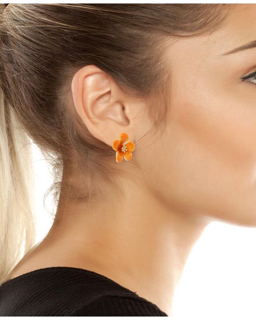 Betsey Johnson Orange Enamel Tropical Flower Stud Earrings