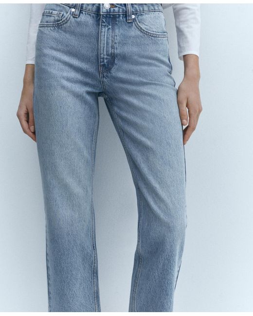 Mango Blue Straight-fit Cropped Jeans