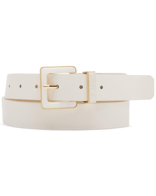 Steve Madden White Imitation Pearl Inlay Faux-leather Belt