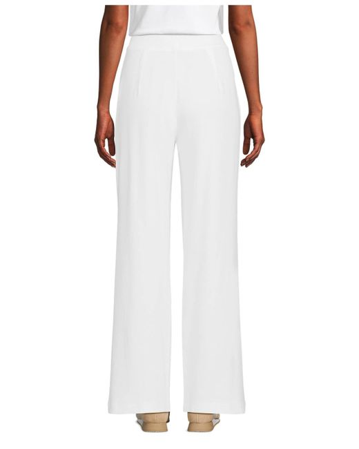 Lands' End White Sport Knit High Rise Pleated Wide Leg Pants