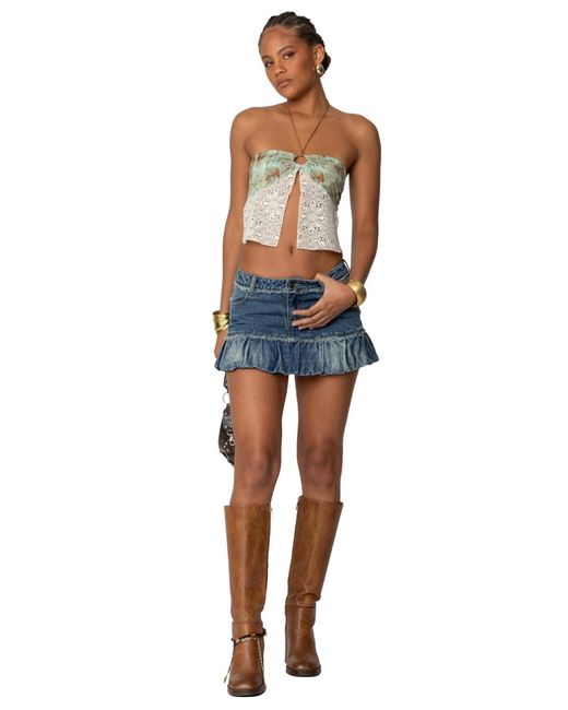 Edikted Blue Kloe Backless Crochet Split Front Top