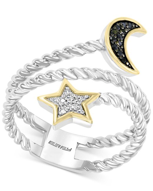 Effy Metallic Effy® Diamond Star & Moon Coil Ring (1/10 Ct. T.w.) In Sterling Silver & 14k Gold-plate
