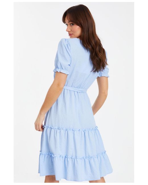Quiz Blue Textured Frill Detail Midi Dress