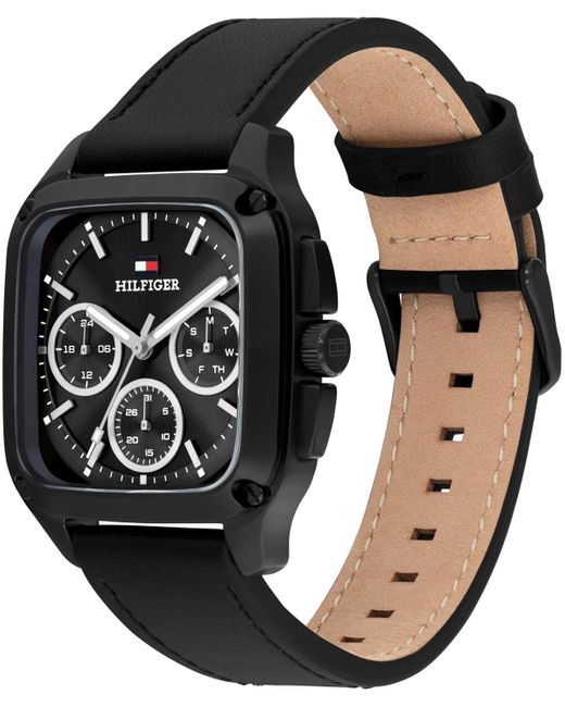 Tommy Hilfiger Black Multifunction Leather Strap Watch for men