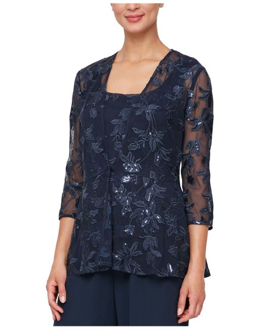 Alex Evenings Embroidered Sequined Jacket & Tank Top Twinset in Blue Lyst