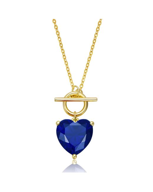 Genevive Jewelry Blue Sterling Silver 14k Gold Plated Necklace
