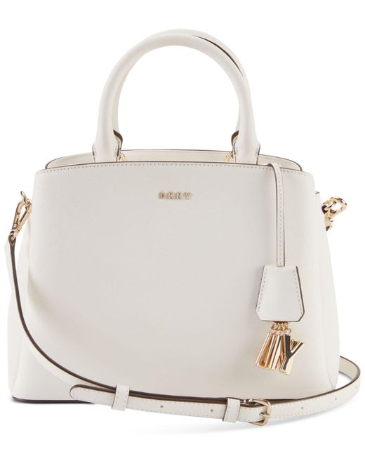 DKNY Leather Paige Medium Satchel in White/Gold (White) - Lyst
