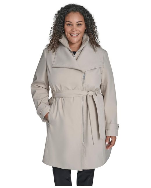 Calvin Klein Gray Plus Size Belted Long-sleeve Wrap Coat