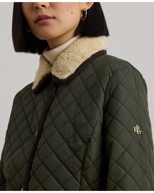 Ralph Lauren Brown Faux-sherpa-collar Quilted Coat
