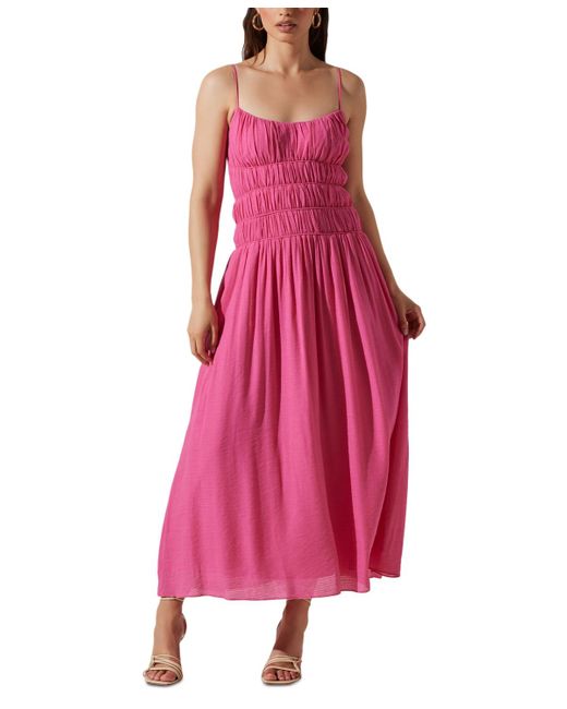 Astr Pink Andrina Smocked Sleeveless Midi Dress