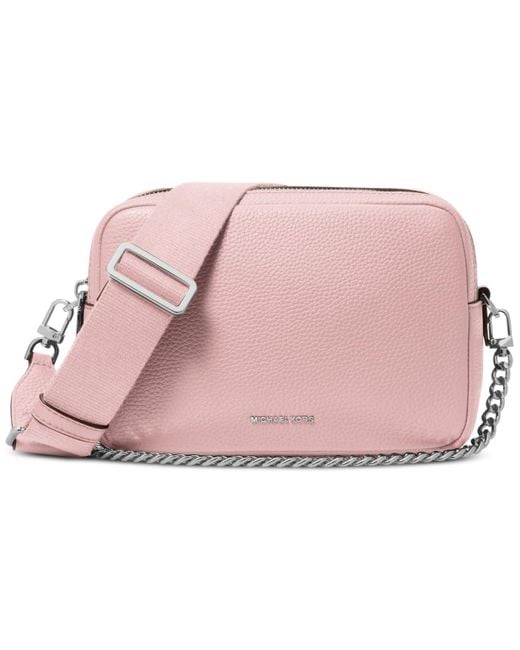 Michael Kors Pink Michael Bryant Medium Leather Double Zip Chain Camera Crossbody