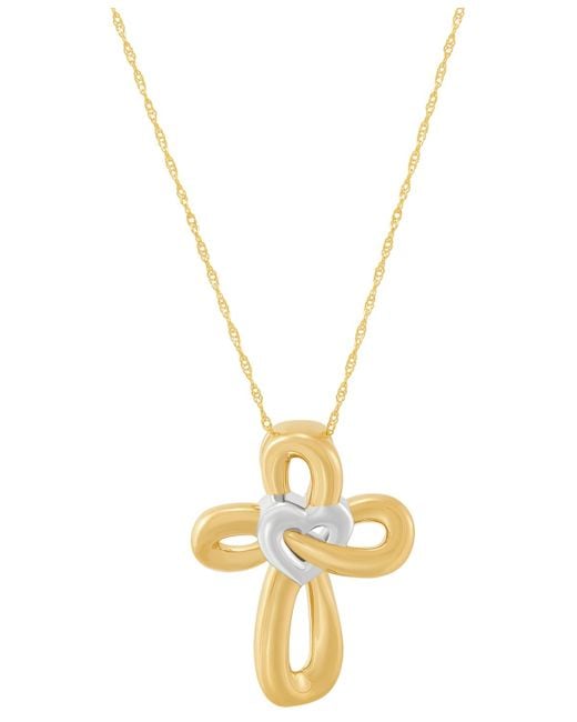 Macy's Metallic Two-tone Polished Heart & Cross Curvy 18" Pendant Necklace