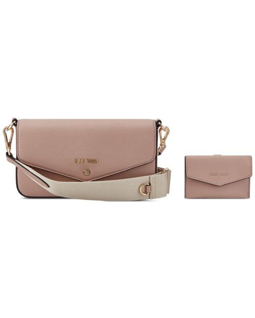 Nine West Peaches Small Crossbody Flap Bag And Card Case in Brown | Lyst