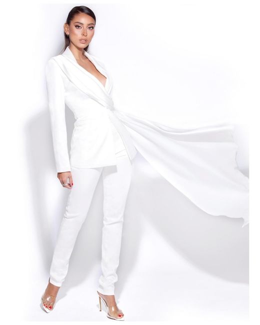 Miss Circle White Vandra Draping Blazer Jacket