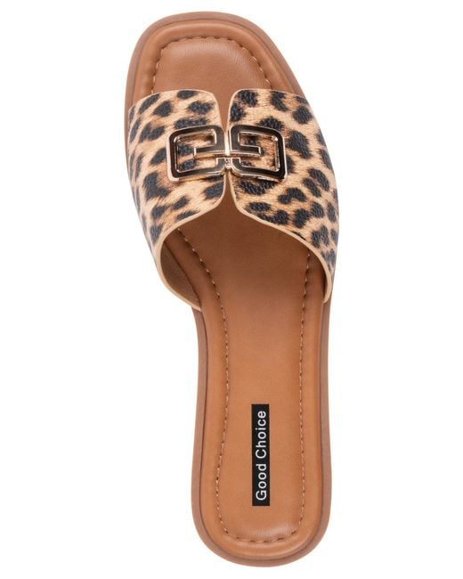 Gc Shoes Brown Square Toe Flat Sandals