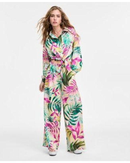 Guess White Tie Front Printed Shirt Ines Wide Leg Pants