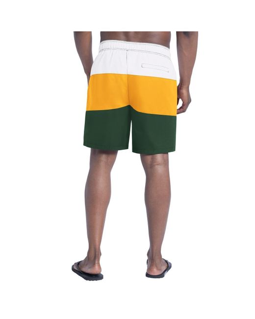 G-III 4Her by Carl Banks Yellow Green/gold Green Bay Packers Sunrise Volley Swim Shorts for men