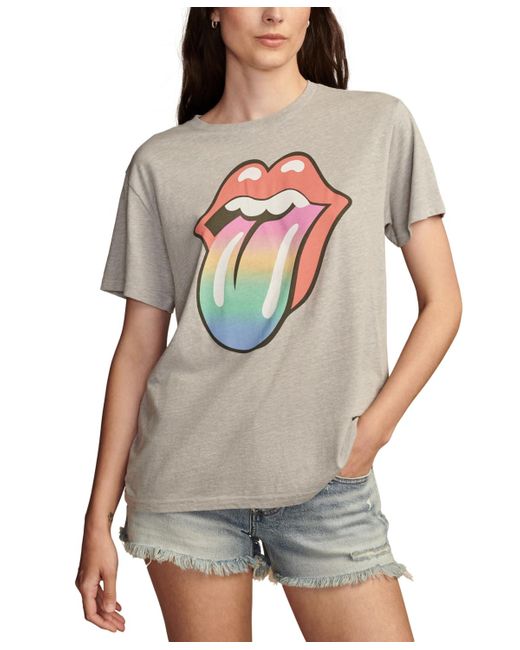Lucky Brand Gray Rolling Stones Rainbow Tongue Boyfriend Tee