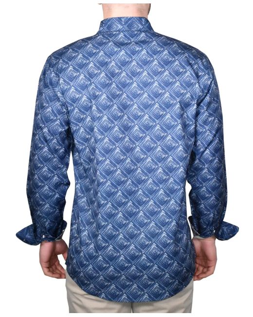 Vintage 1946 Blue Printed Long-sleeve Woven Shirt for men