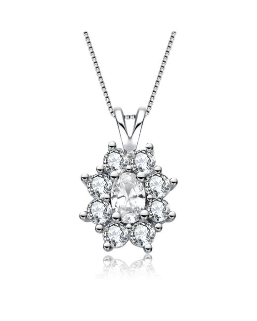 Genevive Jewelry White Sterling Silver Flower Shape Cubic Zirconia Drop Pendant