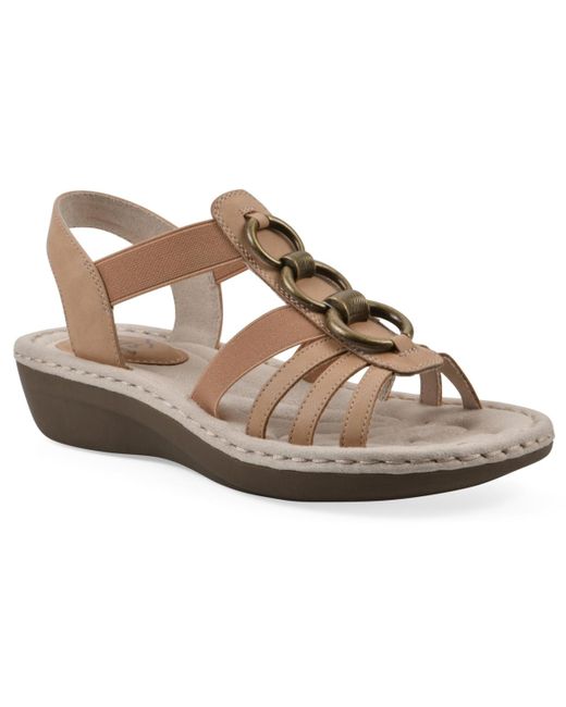 White Mountain Brown Caselyn Wedge Slip-on Sandals