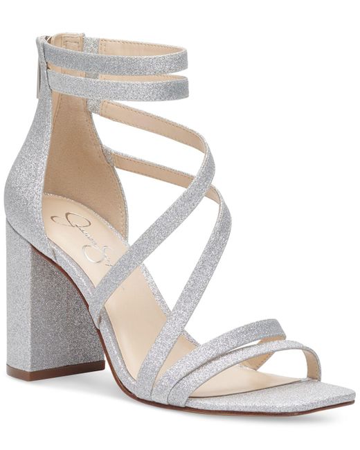Jessica Simpson Sardona Strappy Block-heel Sandals in Metallic | Lyst