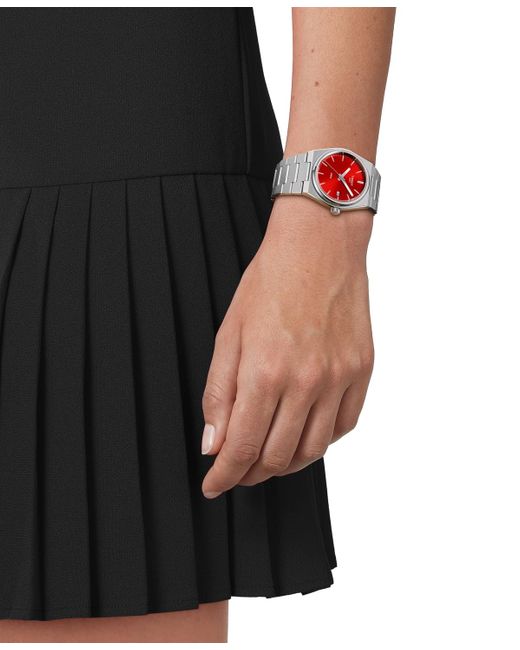 Tissot Red Swiss Prx Quartz Stainless Steel Bracelet Watch 35mm