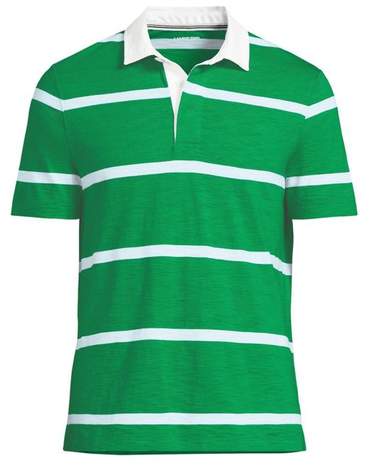 Lands' End Green Short Sleeve Slub Textured Rugby Polo for men