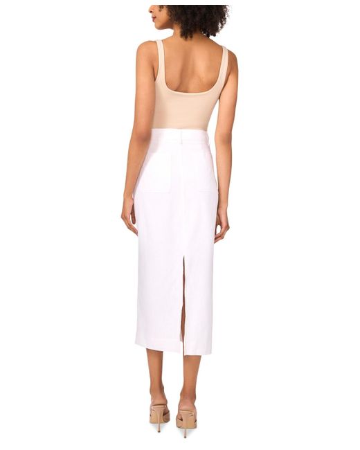 Vince Camuto White Linen-blend Patch-pocket Midi Skirt
