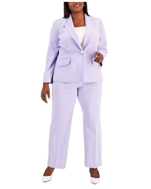 Le Suit Synthetic Plus Size Seamed Blazer Pantsuit in Lilac (Purple) | Lyst