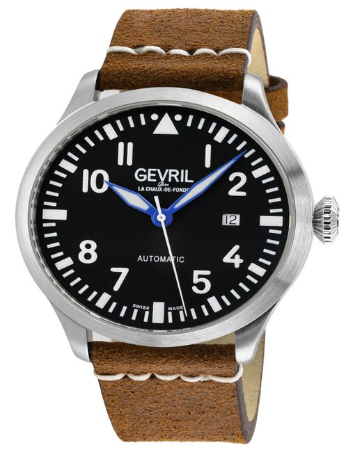 Gevril Vaughn Swiss Automatic Italian Rust Brown Leather Strap Watch
