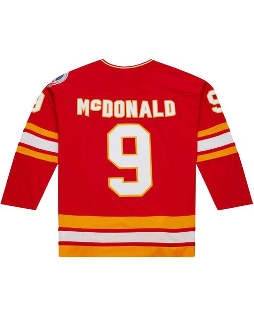 Mitchell & Ness Red Lanny Mcdonald Calgary Flames Captain Patch 1988/89 Blue Line Player Jersey for men