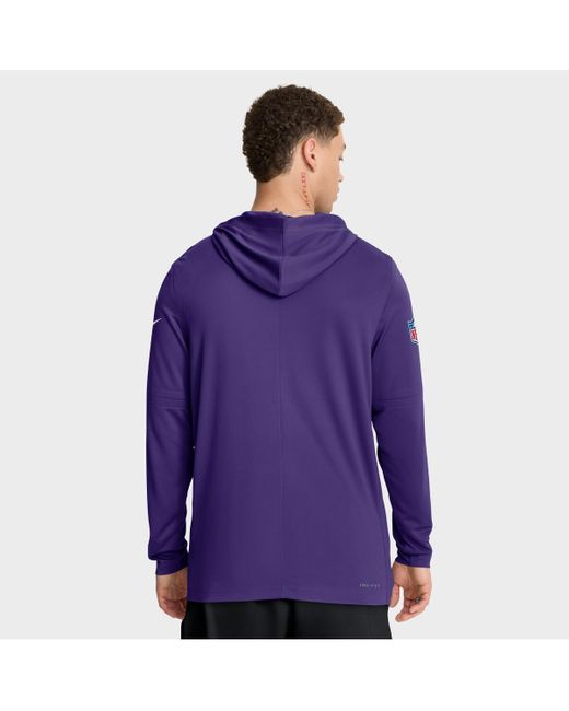 Nike Purple Minnesota Vikings Sideline Pure Fury Performance Long Sleeve Hoodie T-shirt for men