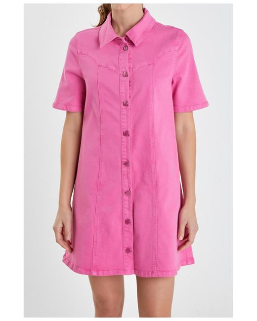 English Factory Pink Washed Denim Mini Dress