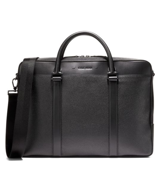 Cole Haan Black Triboro Medium Leather Briefcase Bag