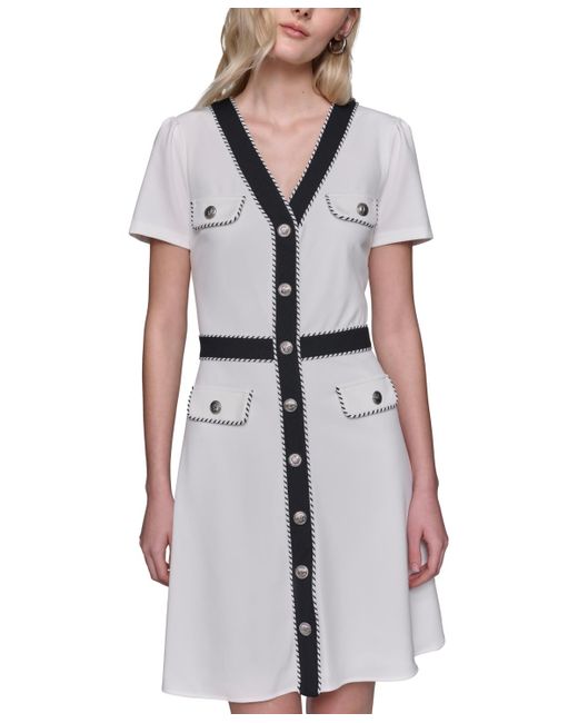 Karl Lagerfeld White Two-tone Button-front Dress