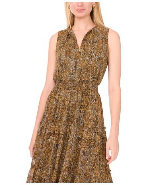 1.STATE Natural Tie Neck Tiered Sleeveless Dress