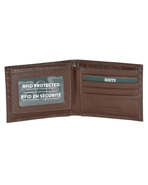 ROOTS Brown Leather Slim Wallet for men