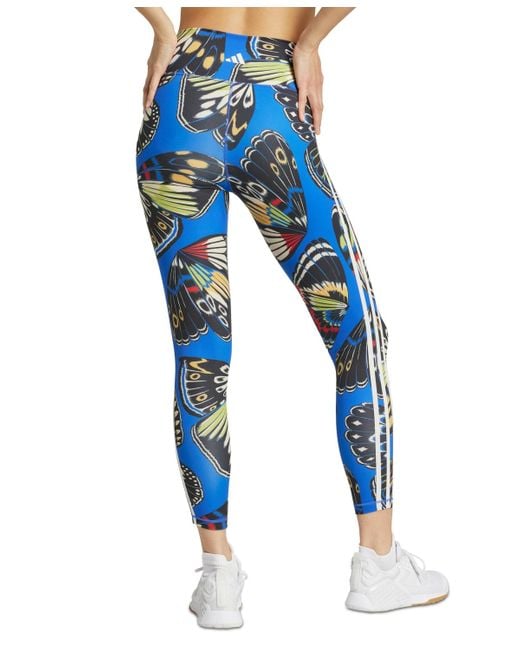 adidas Women's Blue Farm Butterfly-print 7/8 leggings