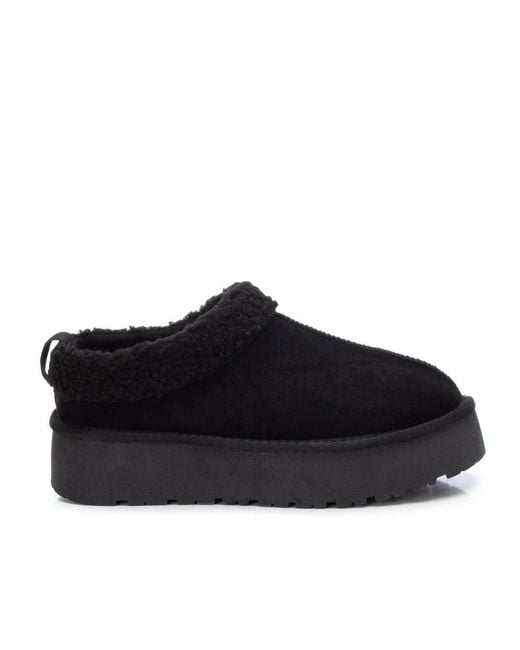 Xti Black Platform Suede Clog Slippers By