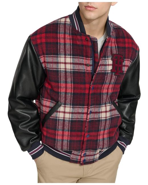 Tommy Hilfiger Red Wool Mix Logo Varsity Jacket for men