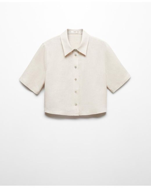 Mango White Linen-blend Short-sleeve Shirt