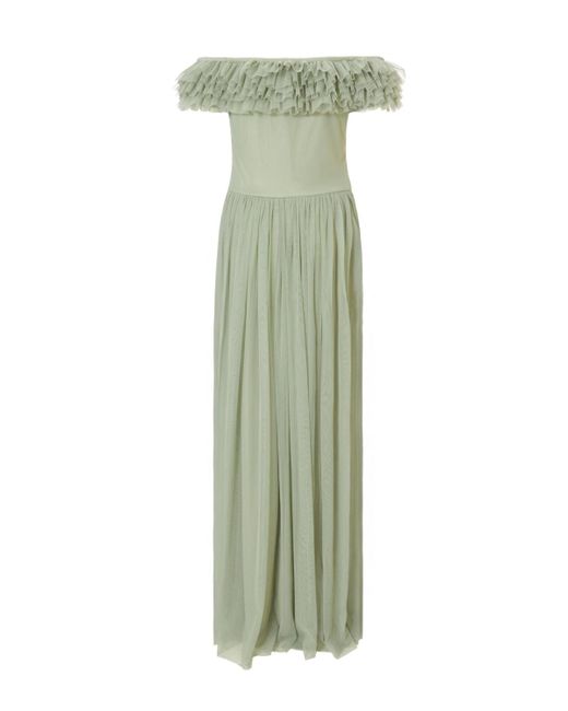 Quiz White Mesh Ruffle Bardot Maxi Dress