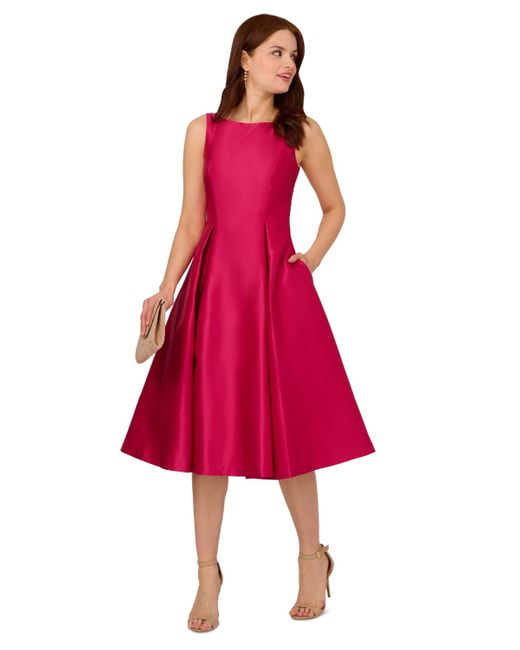 Adrianna Papell Red Boat-neck A-line Dress