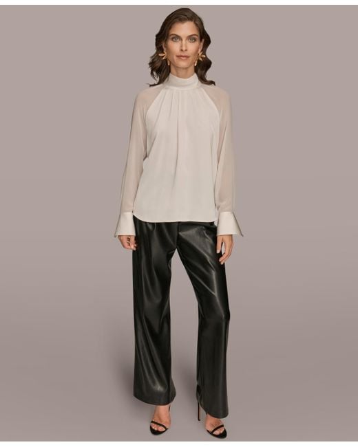 Donna Karan Natural High Neck Mix Media Blouse