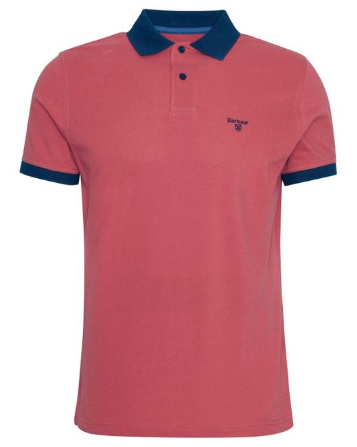 Barbour Red Lynmouth Contrast Trim Short Sleeve Polo Shirt for men