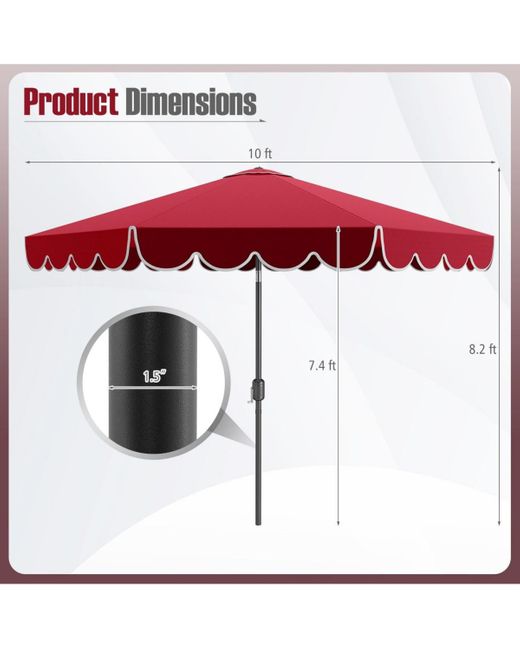 Mecale Red 10 Feet Patio Umbrella Outdoor Market Umbrella